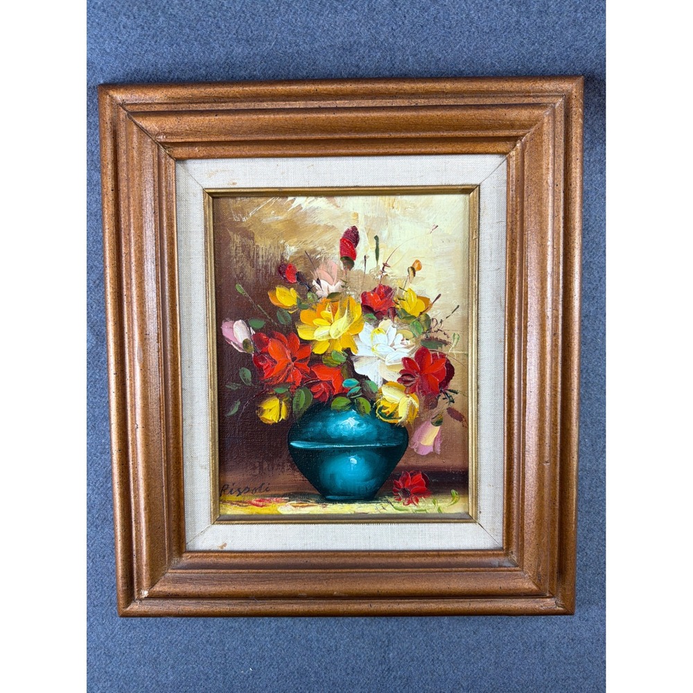 Rispoli Original Oil Painting Floral Still Life Gold Framed Impasto 17x15 Framed